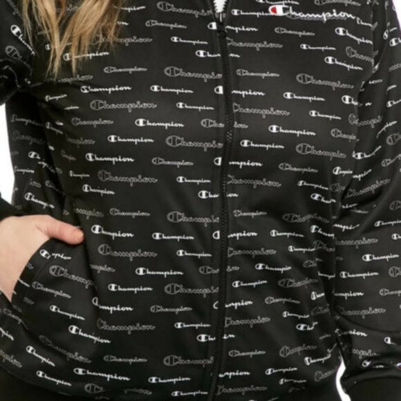 Champion Black Printed Logo Long Sleeve Cuffed Wrist Zippered Track Jacket 2XL - Picture 8 of 15